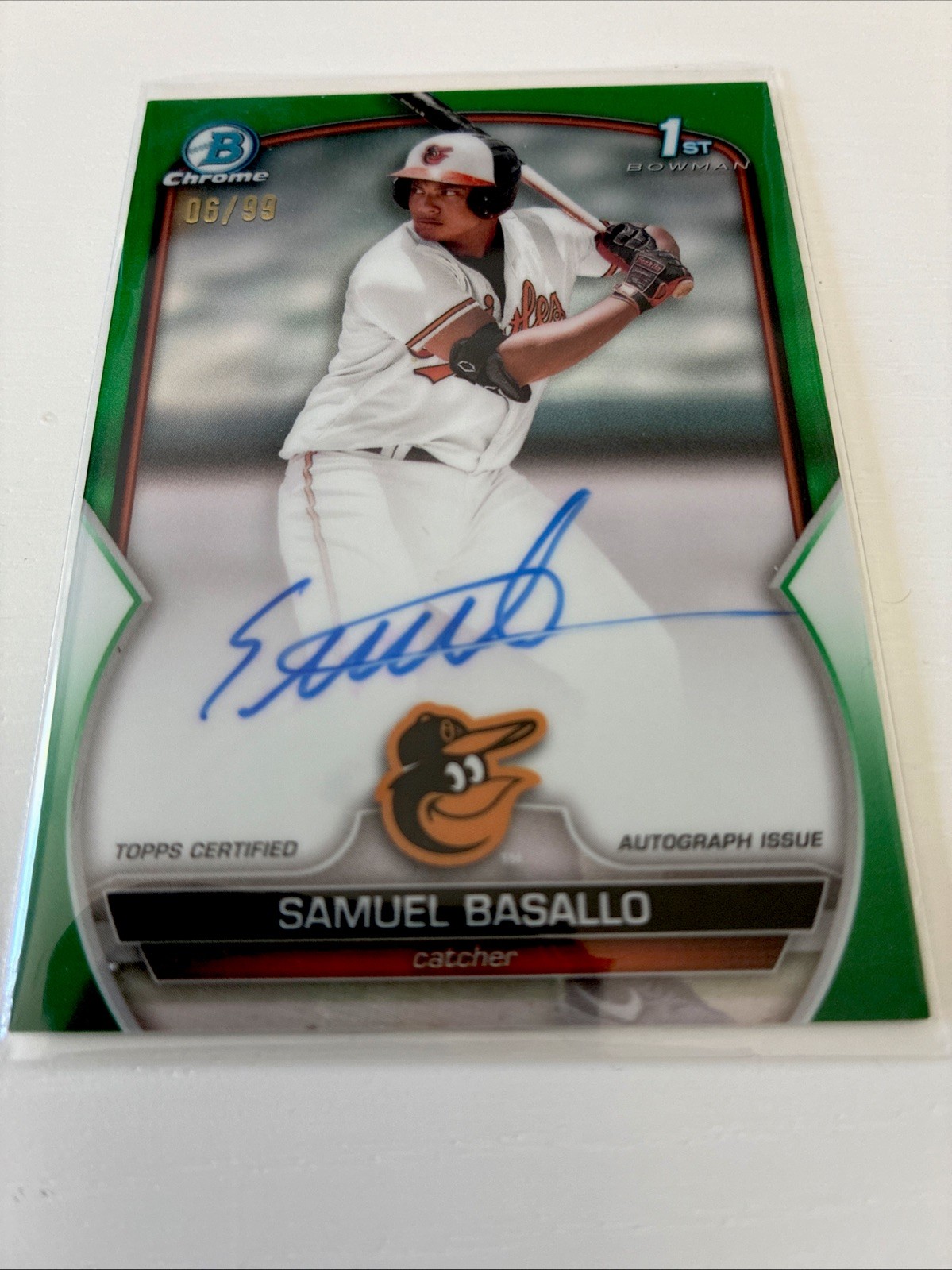 Samuel Basallo 2023 1st Bowman Chrome AUTO Prospect GREEN-REFRACTOR /99 Orioles