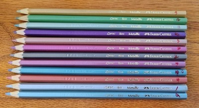 Vintage Faber-Castell METALLIC COLORED PENCILS Set of 12 BRAND NEW AND UNUSED!! 