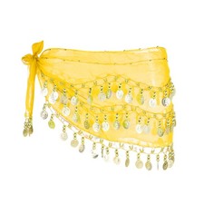 Belly Dance Hip Scarf 57x11" with 72 Gold Coin, Yellow