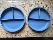 2 Lalo Suction Plates Blue Baby Toddler Silicone
