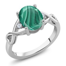 2.59 Ct Oval Green Malachite 925 Sterling Silver Ring