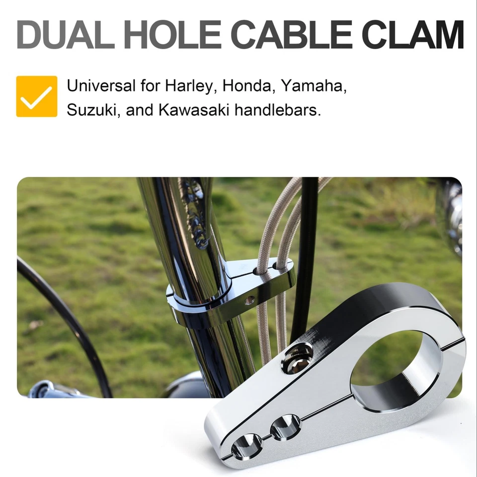 Kit de abrazadera de cable de doble orificio para manillar Harley Yamaha Honda 1" Foto 2 de 4