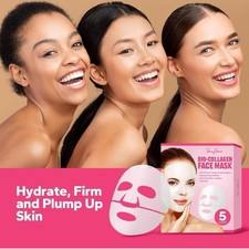 Bio-Collagen Face Mask 5 Count , Deep Collagen Anti-Wrinkle Lifting Mask,...