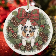 Cute Baby Australian Shepherd Dog Christmas Wreath Ornament Gift For Puppy Lover