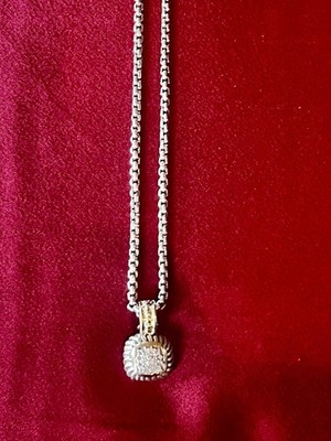 David Yurman Sterling Box Chain & 18k Albion Pave Diamond Necklace-Neiman Marcus