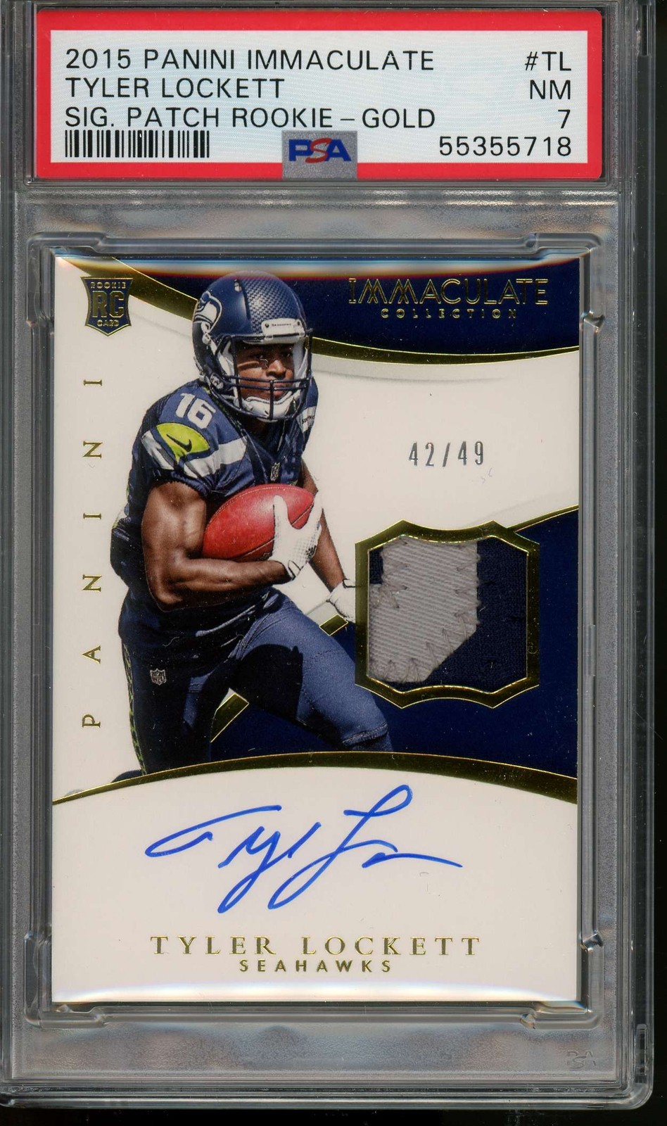 Tyler Lockett Panini Immaculate Signature Patch Rookie #TL Gold