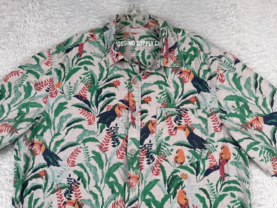 Mossimo Shirt Men Extra Large Gray Blue Floral Macaw Toucan Hawaiian Cotton - Image 4 of 4