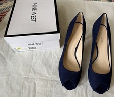 Nine West QTPIE Navy Suede Peep Toe Pumps New w/box, Size 10.5M, Read