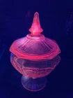Vintage Selenium Pink Anchor Hocking Mayfair Open Rose Glass Candy Jar Glow