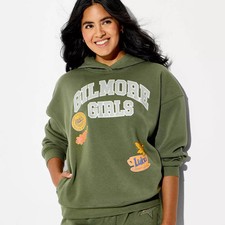 Women's Hooded Gilmore Girls Patch Graphic Pullover Sweatshirt - Olive Green L