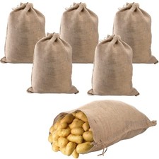 6 Pack Burlap Bags with Drawstring, 18" x 24" Natural Jute Potato Sacks, Reus...