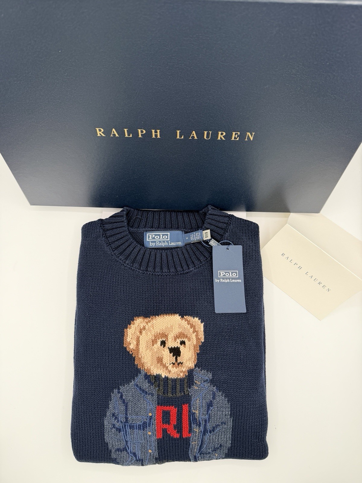 Polo Ralph Lauren Sweater Polo Bear Men’s Medium Navy RL Pullover Crewneck