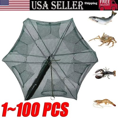 Fishing Bait Trap Crab Net Crawdad Shrimp Cast Dip Cage Fish Minnow Foldable Lot