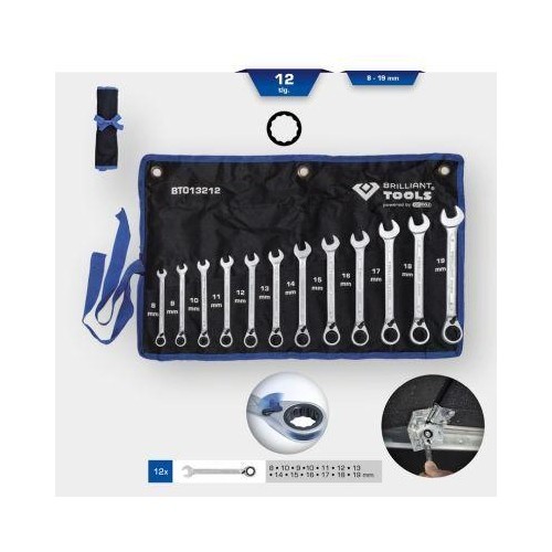 RatschenringschlüSsel-Satz, 12-Tlg, Umschaltbar, 8 - 19 Mm Brilliant Tools-image