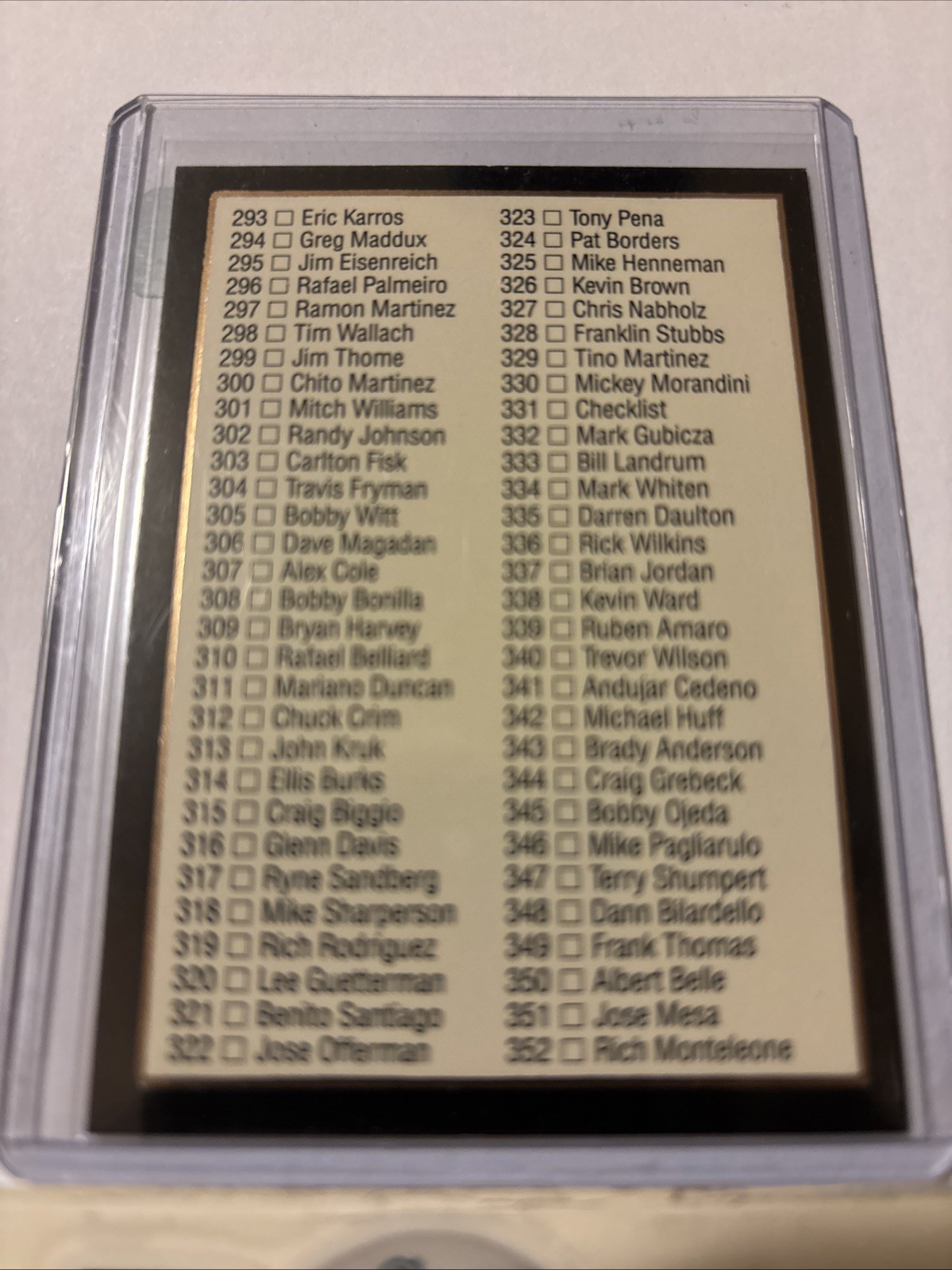 1992 Leaf Series 2 Checklist Base Card #331