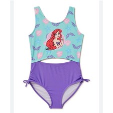 Disney Princess Ariel Little Mermaid Girls One Piece Swimsuit Cutout Purple Sz 4