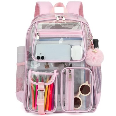 Clear Backpacks Heavy Duty PVC Transparent School Bookbag Light Pink Travel
