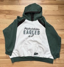 Vintage Philadelphia Eagles White/Green Raglan Hoodie With Pockets 2XL Majestic