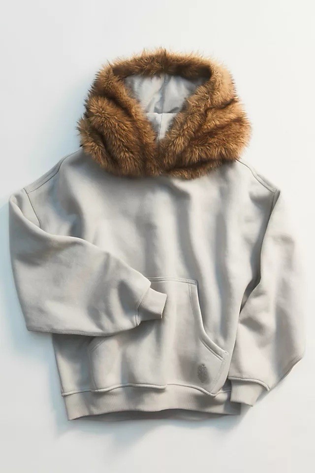 Free People Fur Real Hoodie Size XL Titanium image 5