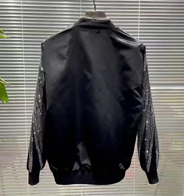 New Men Luxury Diamond Wings Rhinestones Fashion Black Jacket Coat High Quality - second product detail image