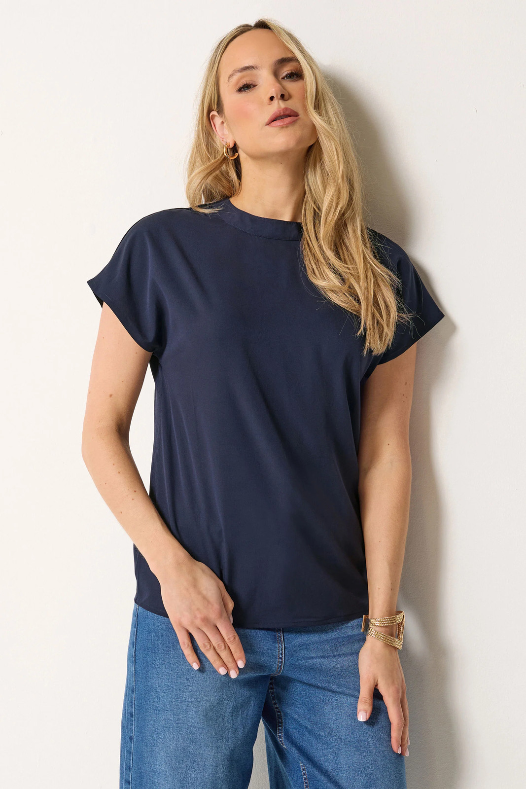 Lts Women's Blue Tall Navy Grownon Sleeve Top Size 8 - Image 2