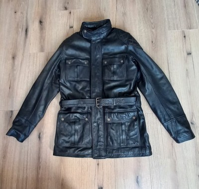 Helstons Dark Brown Leather Motorcycle Jacket Large 42'' Belted Touring CE Biker