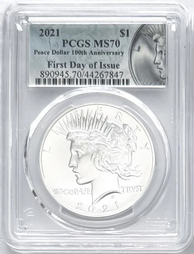 2021 SILVER PEACE DOLLAR PHILADELPHIA MINT 100TH ANNIVERSARY FIRST DAY PCGS MS70