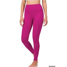 Zenana Wide Waistband Cotton Leggings with Pocket Magenta Size 3X