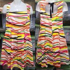 David Meister Dress Women's 12 Colorful Mod 70's Sleeveless Pocket Tiny Flaw