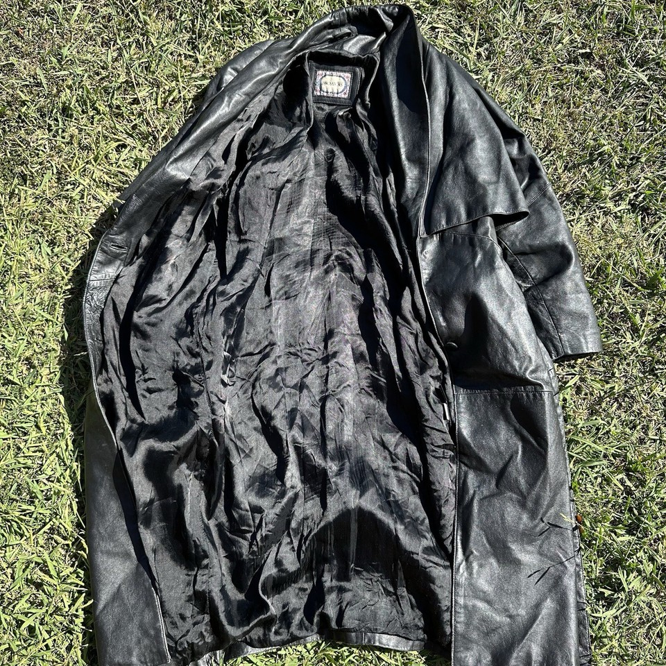 Vintage Leather Trench Coat Womens Size XL Double Breast Thinsulate