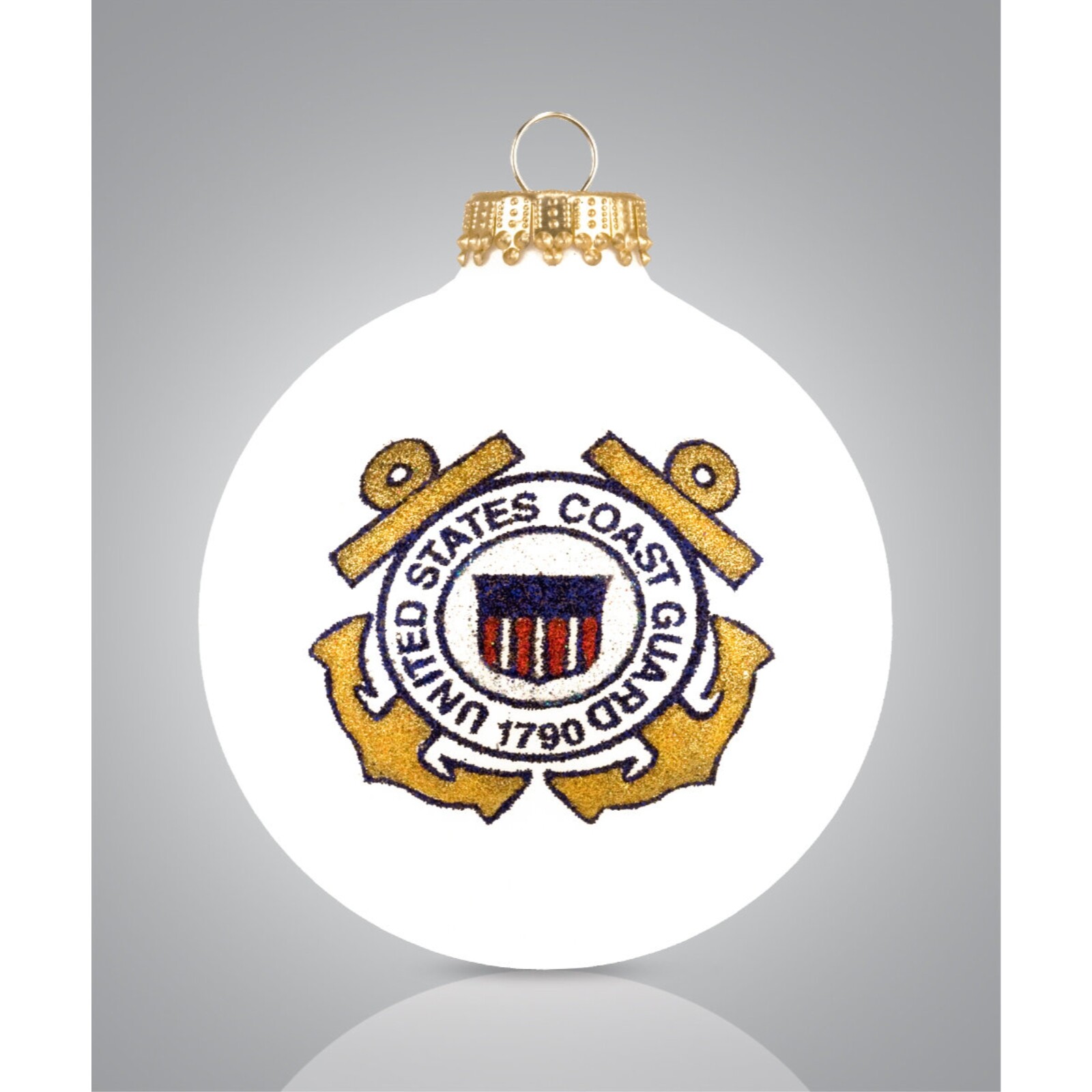 US Coast Guard Christmas Glass Ornament Made in USA USCG Decoration Patriotic