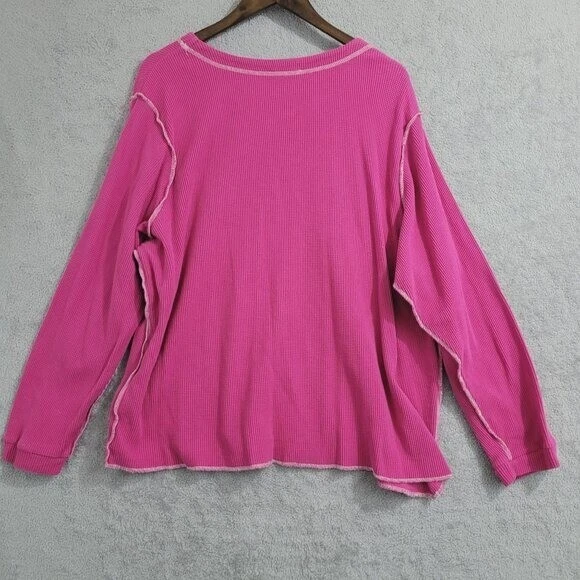 Vtg Quacker Factory Pink Waffle Knit Long sleeve Top Sequin Christmas 2X  5PT - Image 2 of 4