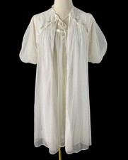 VTG Gotham gold stripe peignoir robe gown babydoll nylon slip roses chiffon 60s