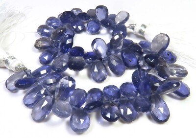 100% Natural Blue Iolite Faceted Gemstone Pear Beads 7.5''Strand 9-12 mm GV-3734