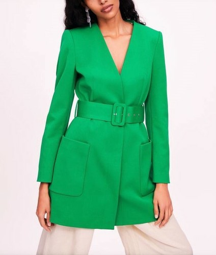 ZARA GREEN LINED FROCK COAT DRESS WITH WIDE BELT SIZE XS UK 8 - Picture 2 of 12
