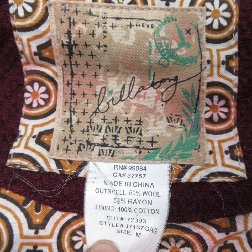 Abrigo Billabong Mezcla Lana Guisante Mujer Medio Púrpura Botón Cremallera Frontal Chaqueta Leer Foto 4 de 4