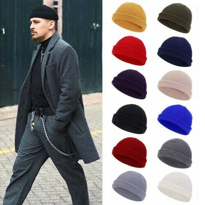 Men Trawler Beanie Knitted Fisherman s Hat Retro Vintage Ski Wooly Winter Hat
