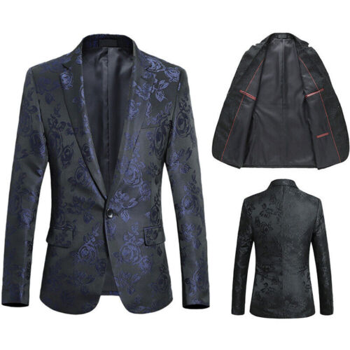 Men Floral Jacquard Suit Jacket Blazer Dress Coat Dinner Stage Costume - Afbeelding 1 van 13