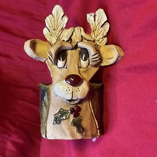 VTG Hindt Pottery- Reindeer Planter / Tealight Holder- artist signed