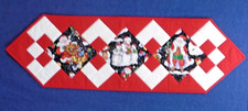 Christmas Santa Snowmen Red White Hand Quilted Table Runner 13 x 40"