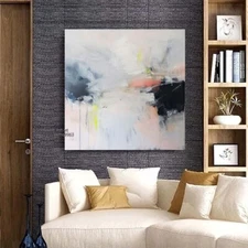 Gray Hand-Painted Oil Painting on Canvas Modern wall Art Abstract Home 24in