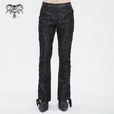 Devil Fashion Men Black Gothic Vintage Pattern Lace-Up Pants Flared Trousers