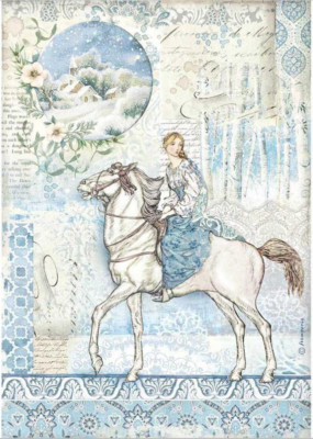 Reispapier-Motiv Strohseide-A4-STAMPERIA-Winter tales Horse-DFSA4492
