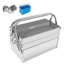 Metal Cantilever Tool Box, 3-Tier 5 Tray Fold Out Stainless Steel Tool Box