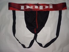 PAPI MENS UNDERWEAR JOCKSTRAPS COLOR BLACK W RED PATTERN BAND SIZE MEDIUM M