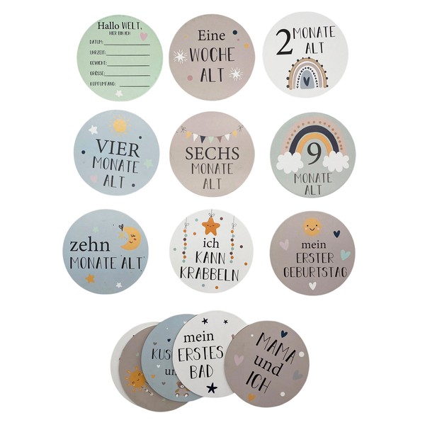 Meilensteine 1.-12. Monat Ø Ca. 10 Cm Natur Baby Accessoire Beidseitig Beschrift-image