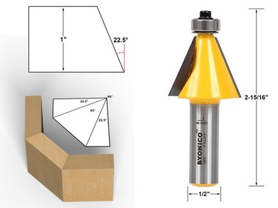22.5 Degree Chamfer Edge Forming Router Bit - 1/2'' Shank - Yonico 13913