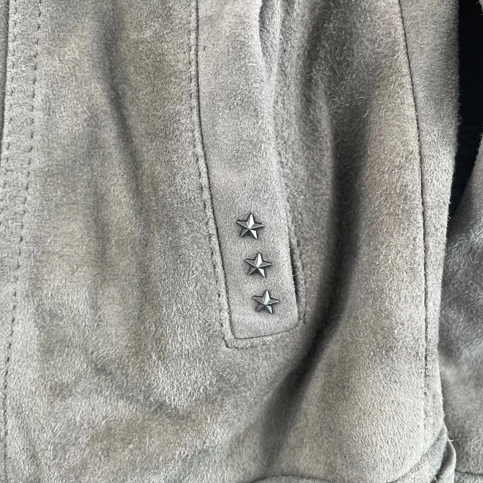 Chaqueta de Camionero John Varvatos Andrew Hombres Grande Gris Cabra Gamuza Diseñador $698 Foto 3 de 4