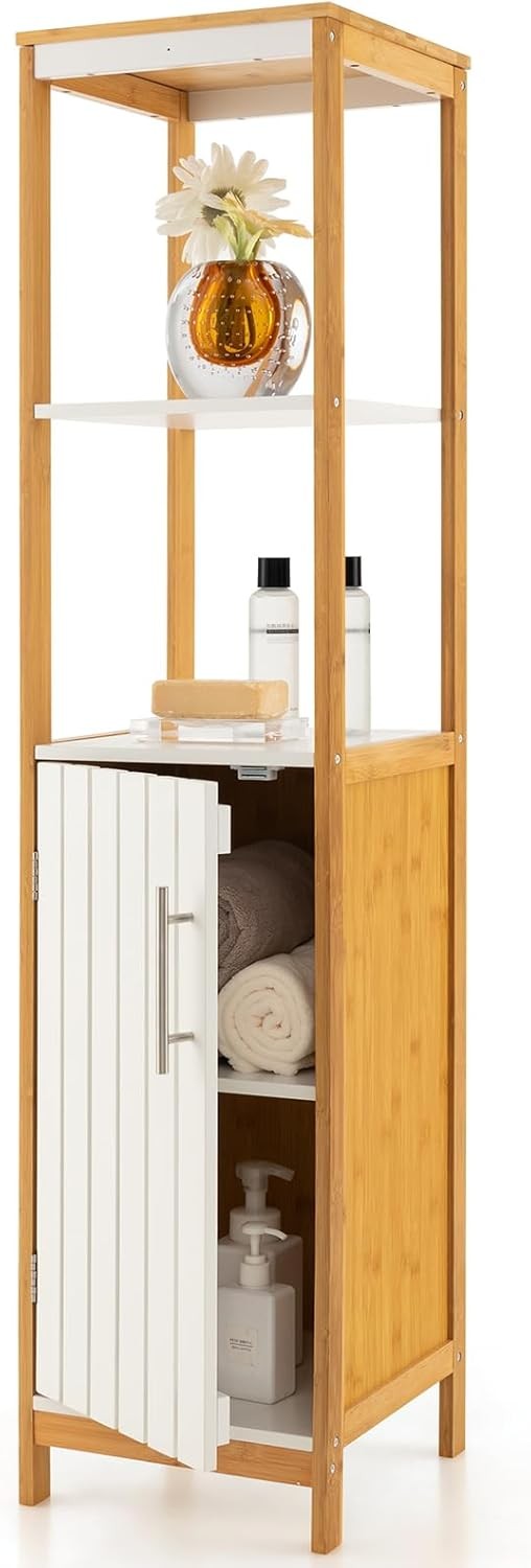 Bamboo Freestanding Bathroom Storage Cabinet with Adjustable Door