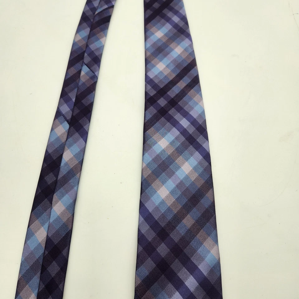 Corbata Calvin Klein púrpura gris azul a cuadros diagonal a rayas cuadrados 3" Foto 4 de 4